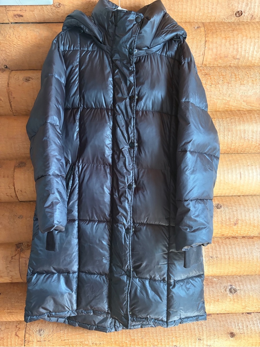 GAP Black Long Puffer Coat with Detachable Hood